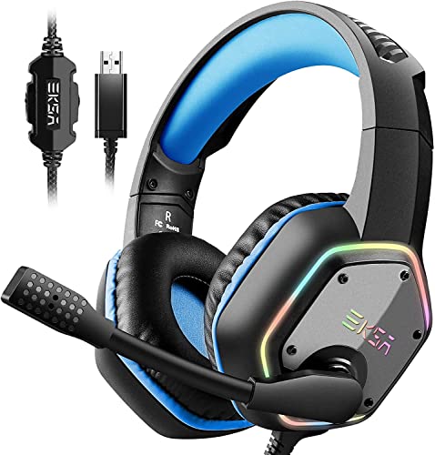 EKSA E1000 Gaming Headset, Computer Headphones with Noise Canceling Mic & RGB Light, 7.1 Surround Sound, Compatible with PC, PS4 PS5 Console, Laptop