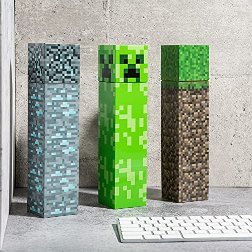 Zak Designs Minecraft Creeper Square Shaped Water Bottle with Screw-on Lid, Durable Material Water Bottle Has Break Resistant Design (22oz, Plastic, Non BPA)