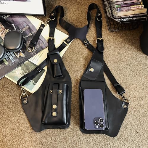 KARFRI Anti Theft Harness for Men,Men's Retro Backpack with Underarm Crossbody Bag,Anti-Theft Harness Wallet,Adjustable Leather Strap Wallet (B)