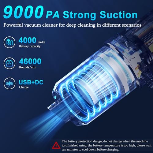 VorsiPro Handheld Vacuum Cordless, 8000Pa Car Vacuum Cleaner with LED Light, USB Rechargeable Portable Mini Vacuum with Suck and Blow for Car, Computer, Sewing Machine (A)