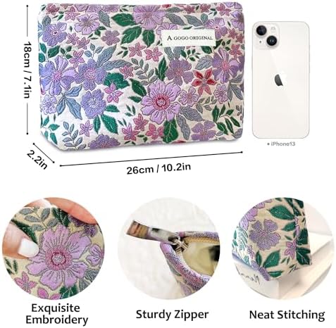STARDW Flower Cosmetic Bags Makeup Bags for Women and Girls,Travel Makeup Bag Large Capacity Canvas Makeup Bag,Makeup Organizer Bag Zipper Pouch, Embossed pink, Large Capacity Aesthetic Makeup Bags