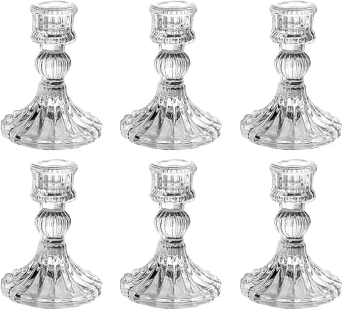 ZOTIKA® 6 Pack Candlestick Holders Set, 4" Taper Candle Stand, Clear Glass Candle Holders for Wedding, Festival, Party, Windowsill & Elegant Dinner Party Decor (6 Pack Clear)