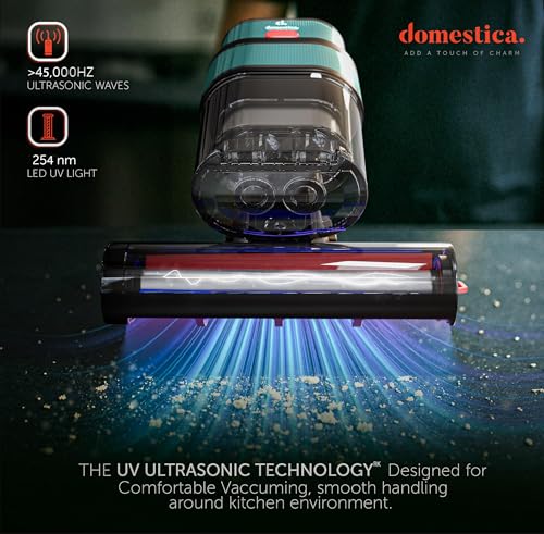 DOMESTICA Dustro Pro Handheld Mites Vacuum Cleaner for Bed | Dust Vacuum Cleaner for Sofa 16KPA Suction | Vacuums for Mattresses Home with Digital Display, UV-C, 45000Rpm & 60°C (Green)