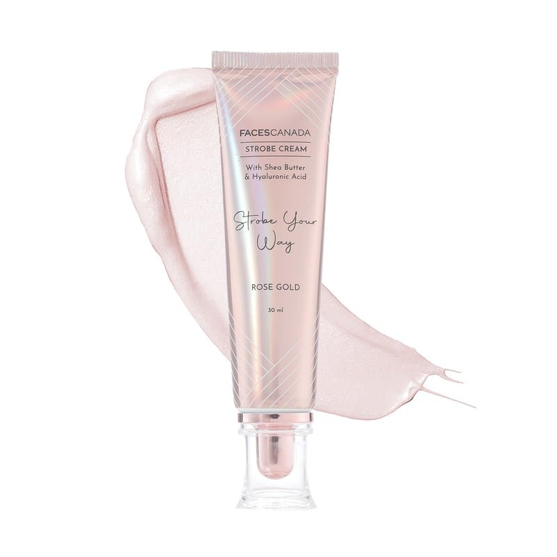 FACES CANADA Strobe Cream - Rose Gold, 30ml | Primer + Highlighter + Moisturizer | Shea Butter & Hyaluronic Acid | Intense Hydration | Flawless Radiant Dewy Skin | Illuminating & Glowing Makeup Base