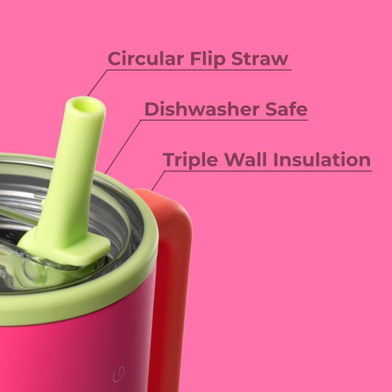 HydroJug Traveler - Modern 40 oz Tumbler with Handle & Simple Flip Straw - Car Cup Holder Friendly, Leak Resistant Water Bottle-Reusable Insulated Stainless Steel & Rubber Base - Gifts for Women & Men