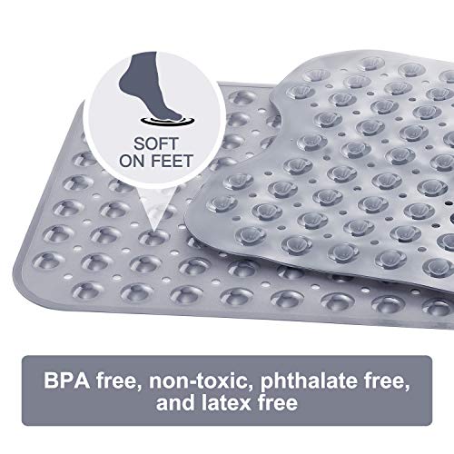 YINENN Non-Slip Bath Tub Shower Mat with Suction Cups and Drain Holes, 40x16in, Clear Gray