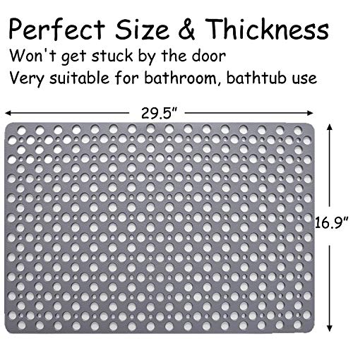 Non Slip Bath Mat Anti Mould Shower Mats TPE Bathroom Bathtub Mat Floor Shower Mats Anti Slip Antibacterial with Suction Cups & Drainage hole Perfect for Everyone Safety Grey 16.9" x 29.5"/43 x 75cm