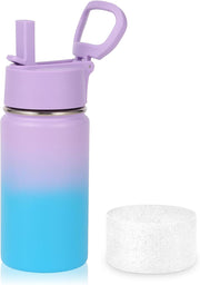 14oz KIds Stainless Steel Insulated Leakproof Water Bottle with Straw Lid and Silicone Boot,BPA-Free Easy Use for Boys&Girls,Double Wall Vacuum Bottles(Purple Blue,1) - 1 Lavender Blue