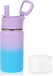 14oz KIds Stainless Steel Insulated Leakproof Water Bottle with Straw Lid and Silicone Boot,BPA-Free Easy Use for Boys&Girls,Double Wall Vacuum Bottles(Navy,1) - 1 Lavender Blue