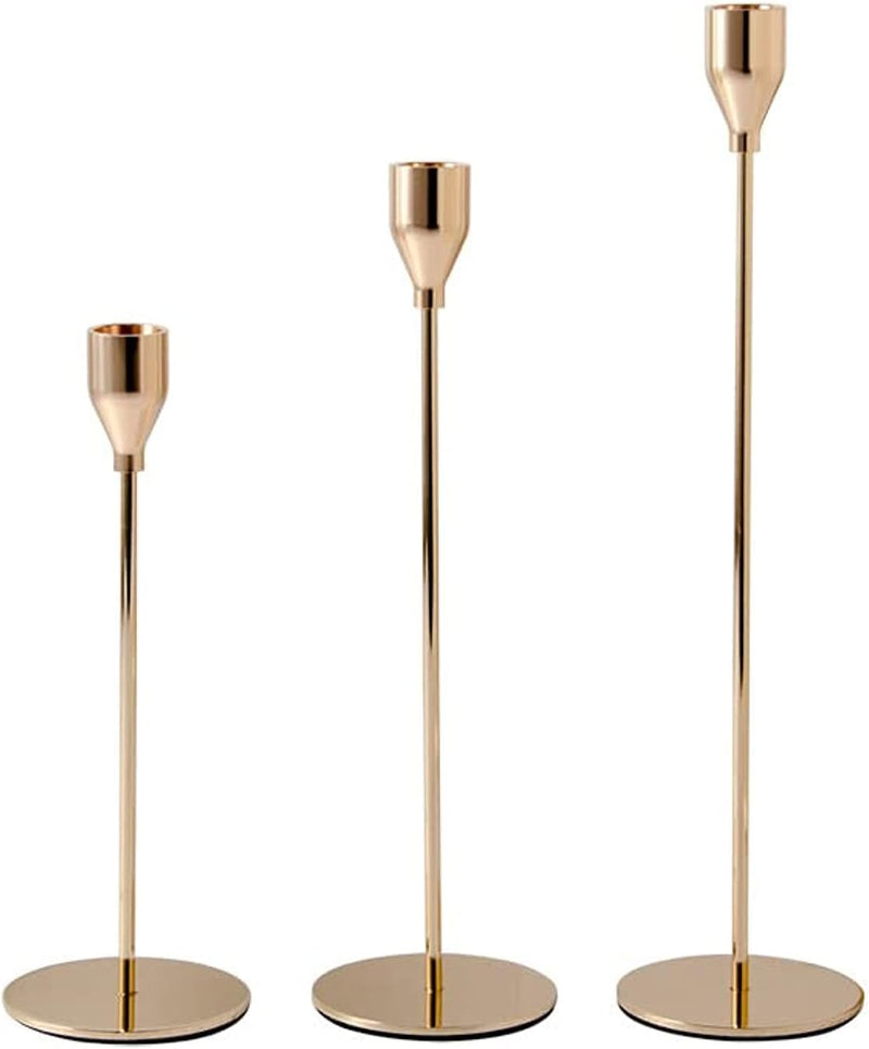 Candlestick Luxury Holder, 3PC's of holders for Party, Wedding, Dinner DECORATIVE metal Gold for tapper candles for Table, Mantel, Wedding, Dinning, Housewarming Gift
