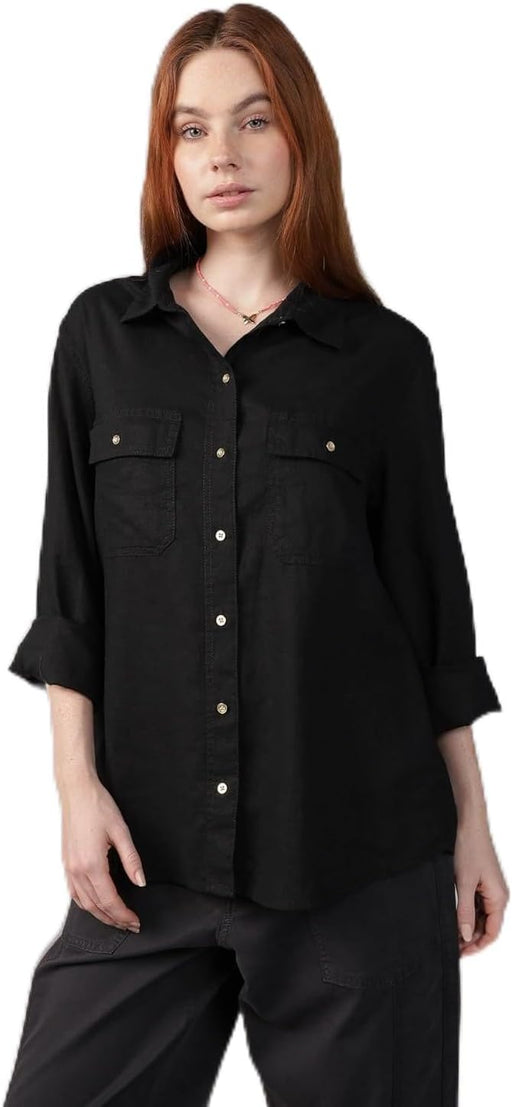 Womens Weekend Vibes Long-Sleeve Button-Up Shirt classic - Black