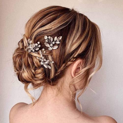 TERRIFI Crystal Bride Wedding Hair Pins Rhinstones Bridal Hair Accessories Head Piece for Women and Girls, Pack of 3,Silver