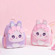 Cute Kids Backpack Toddler Backpack Bag Schoolbag Animal 3D Cartoon Animal for Baby Girl Boy 2-8 Years Small Kids Daypack (Pink Flowers Bunny)