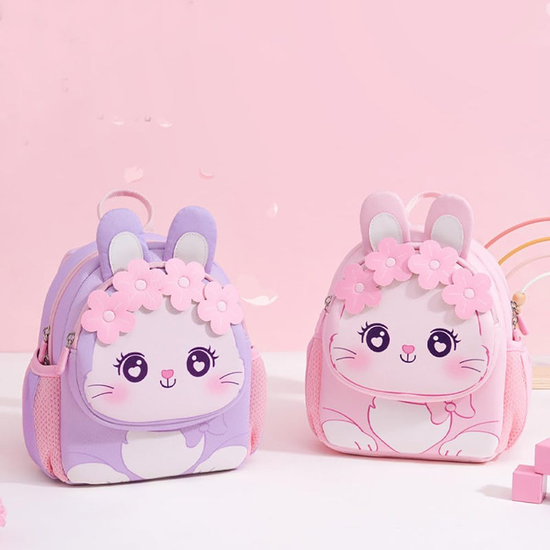 Cute Kids Backpack Toddler Backpack Bag Schoolbag Animal 3D Cartoon Animal for Baby Girl Boy 2-8 Years Small Kids Daypack (Pink Flowers Bunny)