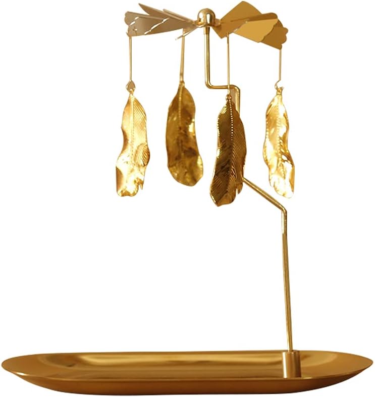 Creahaus Rotating Candle Holder with Tray, Gold Candle Spining Metal Holder for Christmas, Valentine's Day, Party Table Decor, Gift (Gold Carousel)