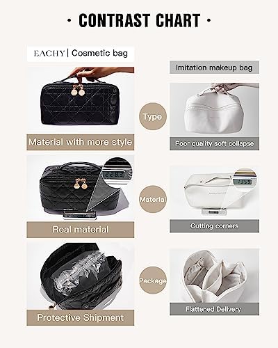 EACHY Travel Makeup Bag,Large Capacity Cosmetic Bags for Women,Waterproof Portable Pouch Open Flat Toiletry Bag Make up Organizer with Divider and Handle