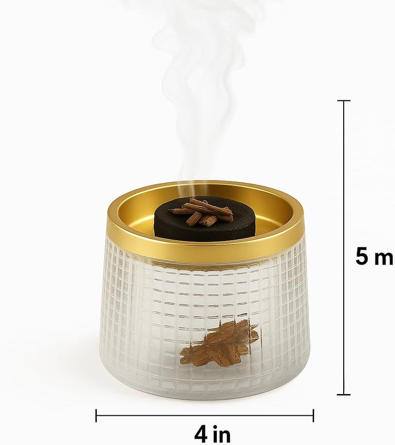 Crystal Glass Bakhoor Burner Oud burner Incense Bakhoor Charcoal Burner مبخرة عود,مبخرة بخور Frankincense Burner Madkhan Mabkhara Bakhoor Gold Incense Burner (Clear)