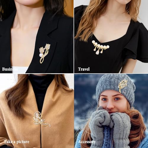 YHCG Brooches for Women, 4 PCS Rhinestone Brooch Pins Vintage Style Dress Pin Elegant Decorative Broches Scarves Shawl Clip Dress Hat Accessories