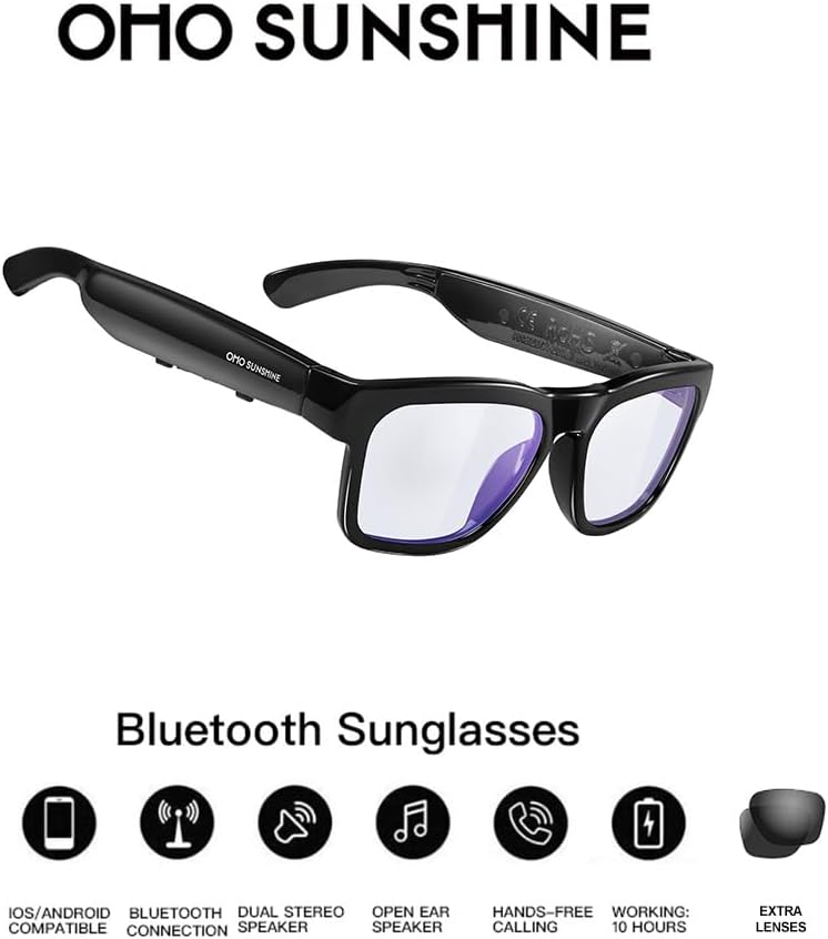 OhO sunshine Smart Glasses Unisex,Polarized Sunglasses with Bluetooth Speaker,Athletic/Outdoor UV Protection and Voice Control