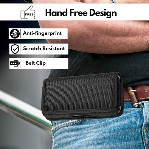 X spring Nylon Cell Phone Holster, Extra Large Phone Holster with Velcro Closure, Portable Cell Phone Belt Holder Pouch Cover, Dual Phone Holster Pouch with Belt Clip for a Lot of Smartphone