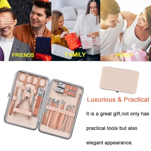 Duomama Nail Clipper Set 18Pcs - Stainless Steel Professional Manicure & Pedicure Tools for Hand, Foot & Face Care - Gift for Men, Women, Friends, Parents - Premium Quality Grooming Kit
