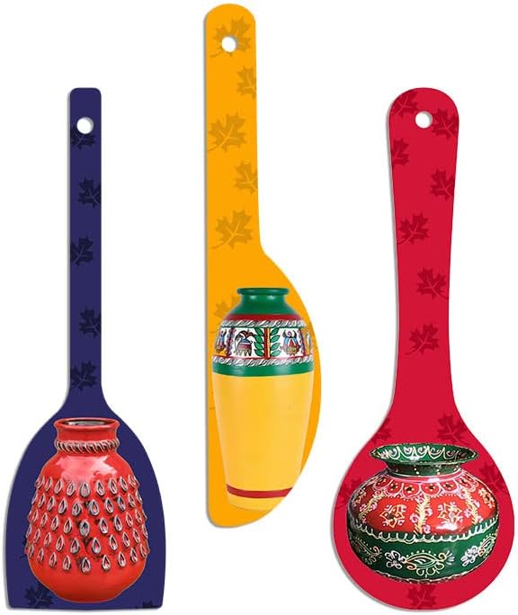 Artvibes Rajasthani Culture Wooden Wall Hanger for Home | Office | Living Room | Gift | Modern Decoration Items | Kitchen Wall Decor | Home Decor Hanging Items (WH_5012N), Set of 3