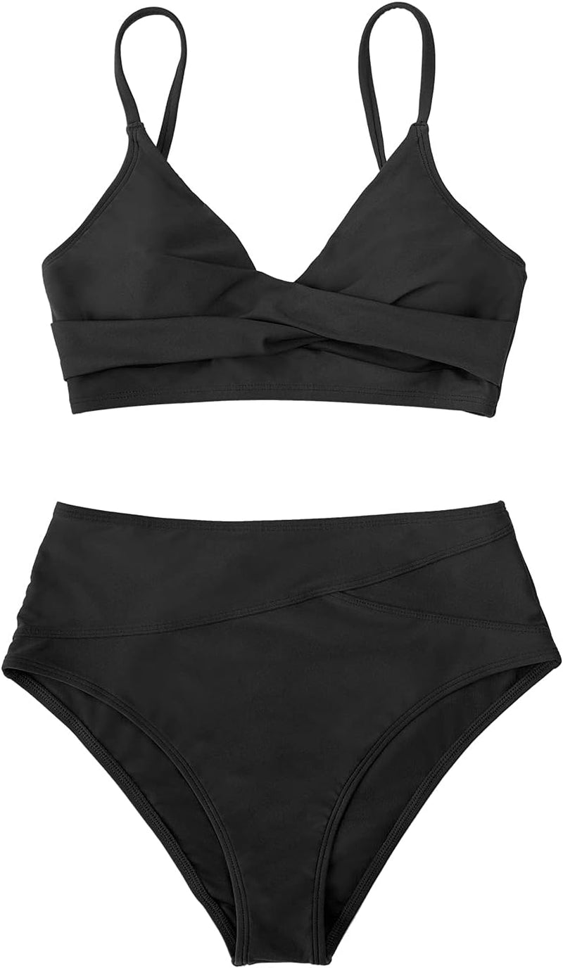 YKingder Women's Bikini Sets Two Piece Swimsuit High Waisted V Neck Twist Front Adjustable Spaghetti Straps Bathing Suit