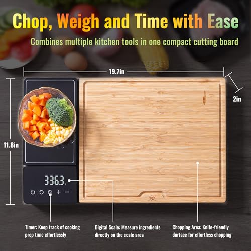 4T7 Smart Meal Prep System, Smart Cutting Board Set, Bamboo and Wheat Straw Chopping Boards, Weigh, Timer, App Calorie Counter, Juice Grooves, Health Management, Best Gift, The Smart Food Prep Station