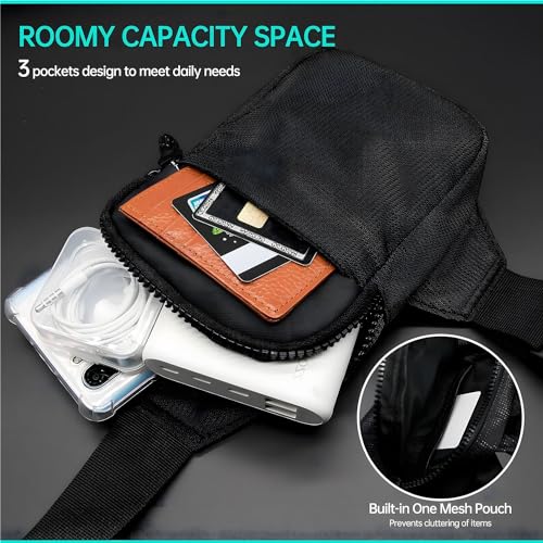 Xspring Small Sling Bag for Men, Dual Pocket Waterproof Mini Sling Bag for Men Purses, Portable Crossbody Fanny Bag with Adjustable Shoulder Belt for Runner Workout Travelling Camping