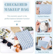 ZLFSRQ 3Pcs Checkered Makeup Bag for Women Large Cosmetic Bag Set Travel Toiletry Bag Makeup Pouch Bag for Purse Pink Zipper Storage Bag Organizer Cute Small Aesthetic Girls Car Essentials Bag