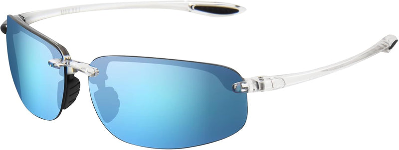 JULI Sports Sunglasses for Men Women Tr90 Rimless Frame for Running Fishing Baseball Driving MJ8001 - C8-Crystal/Ice Blue Polarized