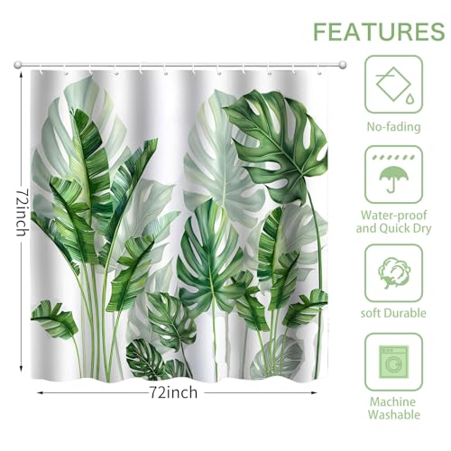 CyanCloud Shower Curtain Plant Leaf Shower Curtains for Bathroom 180 * 180CM Machine Washable Waterproof Fabric Curtain for Home Laundry Room Hotel Decor, Bathroom Curtains with 12 Hooks