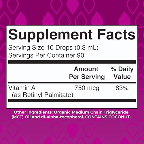MaryRuth Organics USDA Vitamin A Liquid Drops | 3 Month Supply | Immune Support, Eye Health, Skin Health for Ages 14+ | 750mcg per Serving | Sugar Free | Vegan | Non-GMO | Gluten Free | 1oz