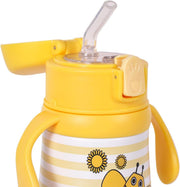 Milk&Moo Kids Steel Water Bottle 360ml Stainless Steel Thermos Water Bottle for Toddlers & Preschoolers Insulated Bottle with Straw Lid, Handle & Strap Leak-Proof Bottle (Bee Viz Viz)