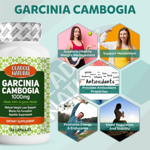 Oladole Natural Garcinia Cambogia - 1000mg (120 Capsules) | Supports Weight Management, Increase Energy Levels, Healthy Metabolism, Regulates Blood Sugar Level & Digestive Health | Non GMO Gluten Free