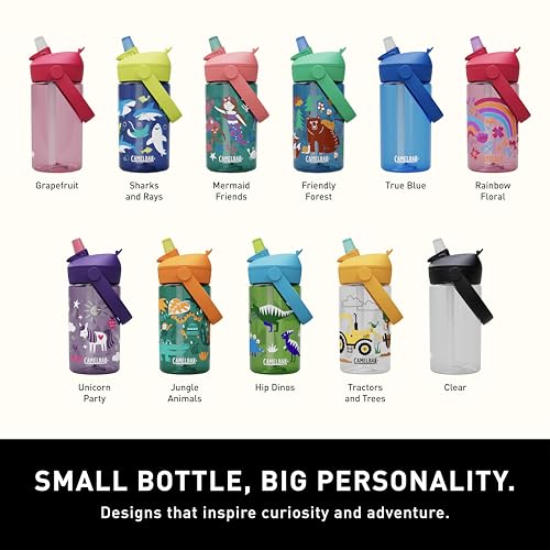CamelBak Thrive Flip Straw Kids 14oz Water Bottle with Tritan Renew – Easy Carry - Straw Top, Jungle Animals