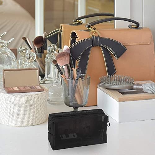 3 Pieces Mesh Cosmetic Bag Mesh Makeup Bags Mesh Zipper Pouch for Offices Travel Accessories, 3 Sizes (Black)