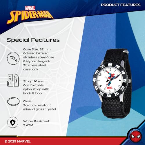 Marvel Spider-Man Kids' Stainless Steel Time Teacher Analog Quartz Watch