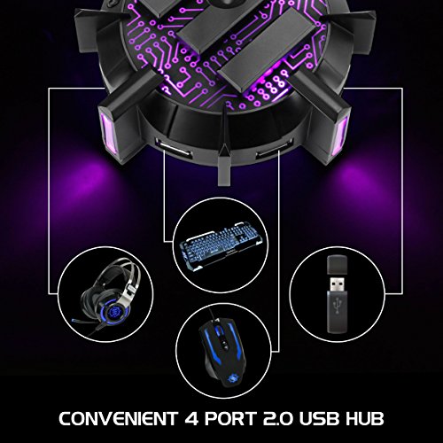 ENHANCE Pro Gaming Mouse Bungee Cable Holder 4 Port USB Hub with 7 LED Color Modes, Cable Management Support, Improved Accuracy and Weighted Design for Competitive eSports Games, Gaming Accessories