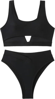 Women's High Waisted Bikini Sets High Cut Bathing Suits Two Piece Sporty Cut Out Swimsuits