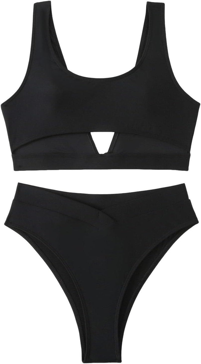 Women's High Waisted Bikini Sets High Cut Bathing Suits Two Piece Sporty Cut Out Swimsuits