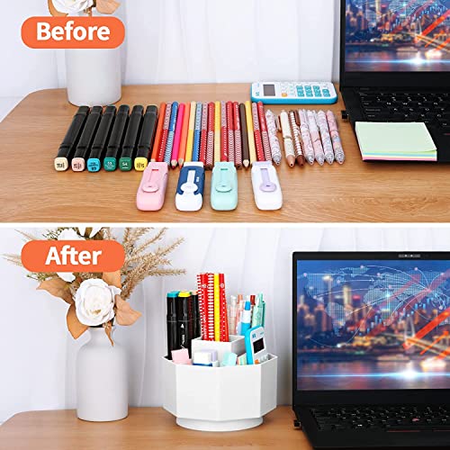 TNTAIAHL Desk Organizer, 360-Degree Rotating Pen Pencil Holder, 5 Compartments Desktop Stationary Organizer, Home Office Art Supply Storage Box Caddy (WHITE)