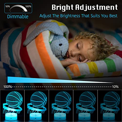 3D Basketball LED Night Light with 16 Color Modes, Smart Touch & Remote Control – Cool Illusion Lamp Gift for Boys & Girls Ages 3–8 – Perfect Room Decor for Young Basketball Lovers