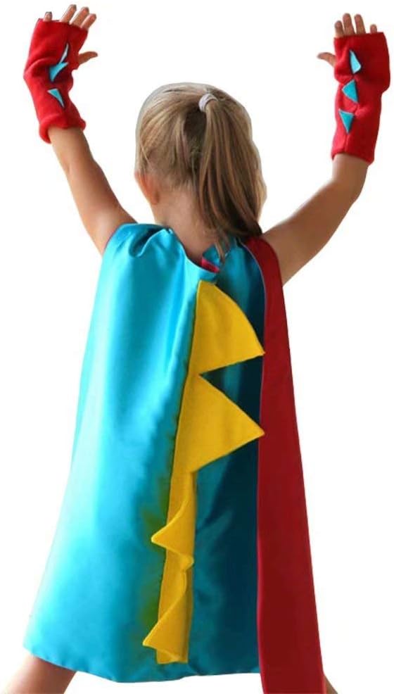Dinosaur Dragon Cape and Gauntlets Halloween Costume Boy Girl Toddler Dress Up Clothes 3-8 Years Old - Light Blue