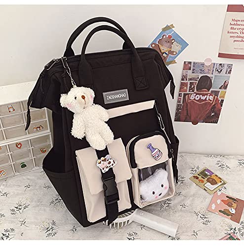 zyxddd Kawaii Backpack with Kawaii Pin and Accessories Cute Kawaii Backpack for School Bag Kawaii Girl Backpack Cute (Black)