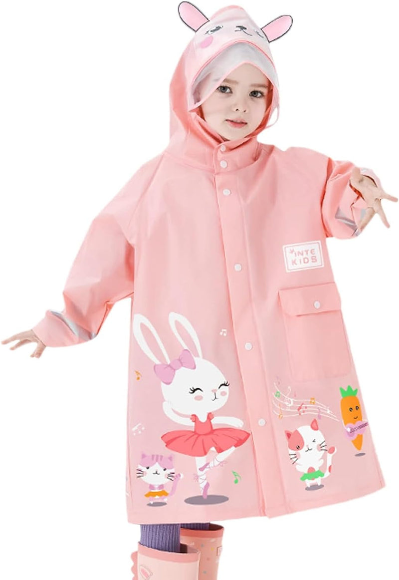 Kids Reusable Rain Poncho & Raincoat - Waterproof Cartoon Rainwear for Boys & Girls (Toddler to L Size), Packable Outdoor Gear with Schoolbag-Friendly Design, Lightweight Hooded Rain Jacket