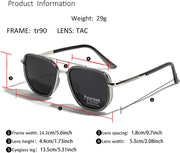 LIGOES TR90 Polarised Sunglasses Retro Square Flattop Sunglasses Double Bridge Full Frame UV400 Lens Glasses