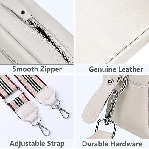 Crossbody Bag for Women Genuine Leather Wide Strap Shoulder Bag Purse Trendy Design Camera Crossbody Purse Top Zip