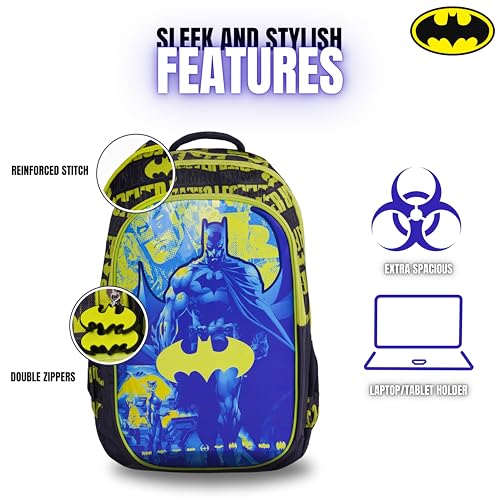 TRUCARE Batman 18 Inch Kids School Bag - Ergonomic Backpack Lightweight, Durable, Students 6+ - Perfect for Travel & School,For Boys