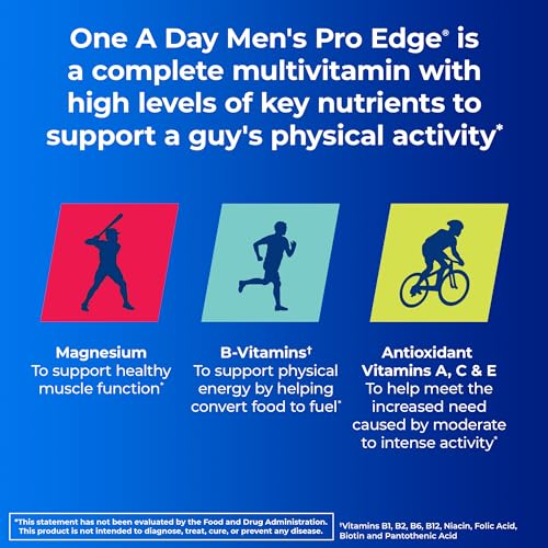 One A Day Menâ€™s Pro Edge Multivitamin, Supplement with Vitamins A, C, E, and B-Vitamins for Energy Support and Vitamin D and Magnesium for Healthy Muscle Function, 50 count